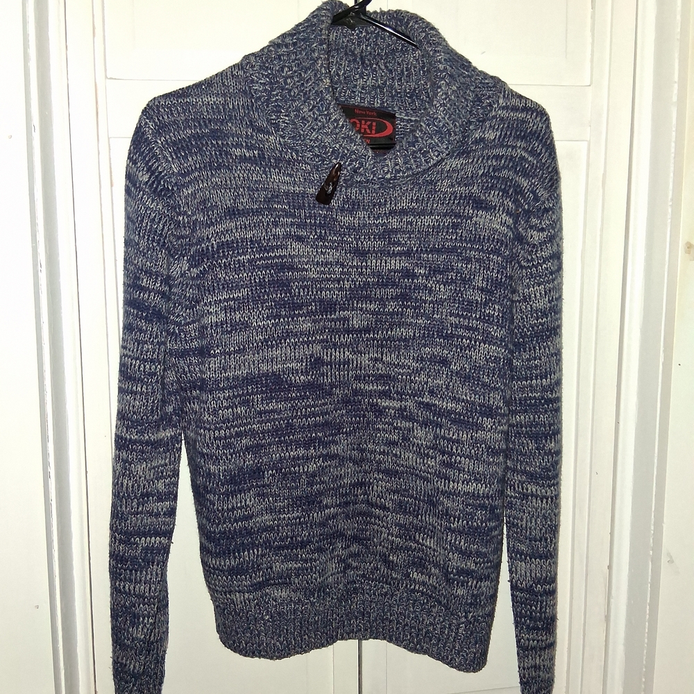 Yoki Men's Blue Marled Turtleneck Sweater
